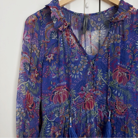 Anthropologie The Marais Chiffon Maxi Dress Blue Motif Small Petite SP Rare - Picture 3 of 8